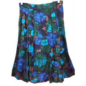 HP Evan Picone‎ Vintage 70s Blue Floral Pleated Pockets Side Button Maxi Skirt
